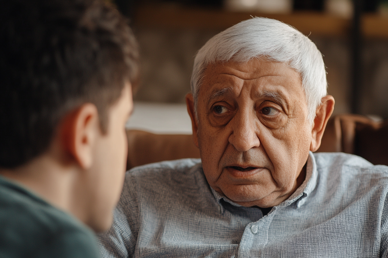 An older man talking to his son | Source: Midjourney