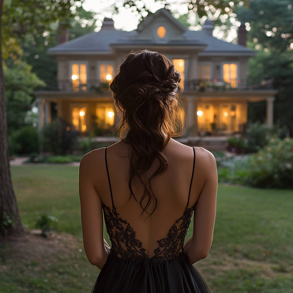 A woman looking at a big beautiful house | Source: Midjourney