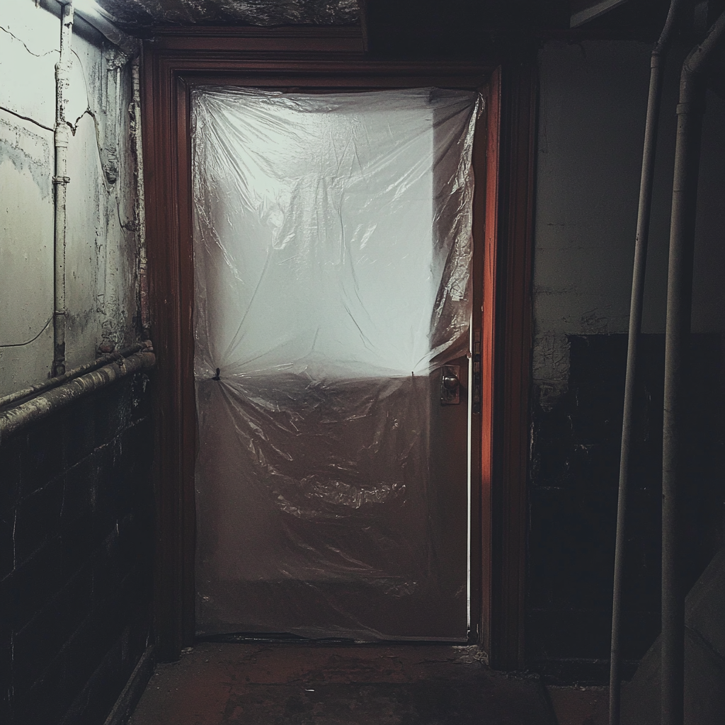 A door covered in plastic | Source: Midjourney