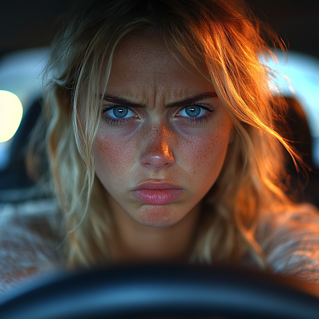 An angry woman driving | Source: Midjourney