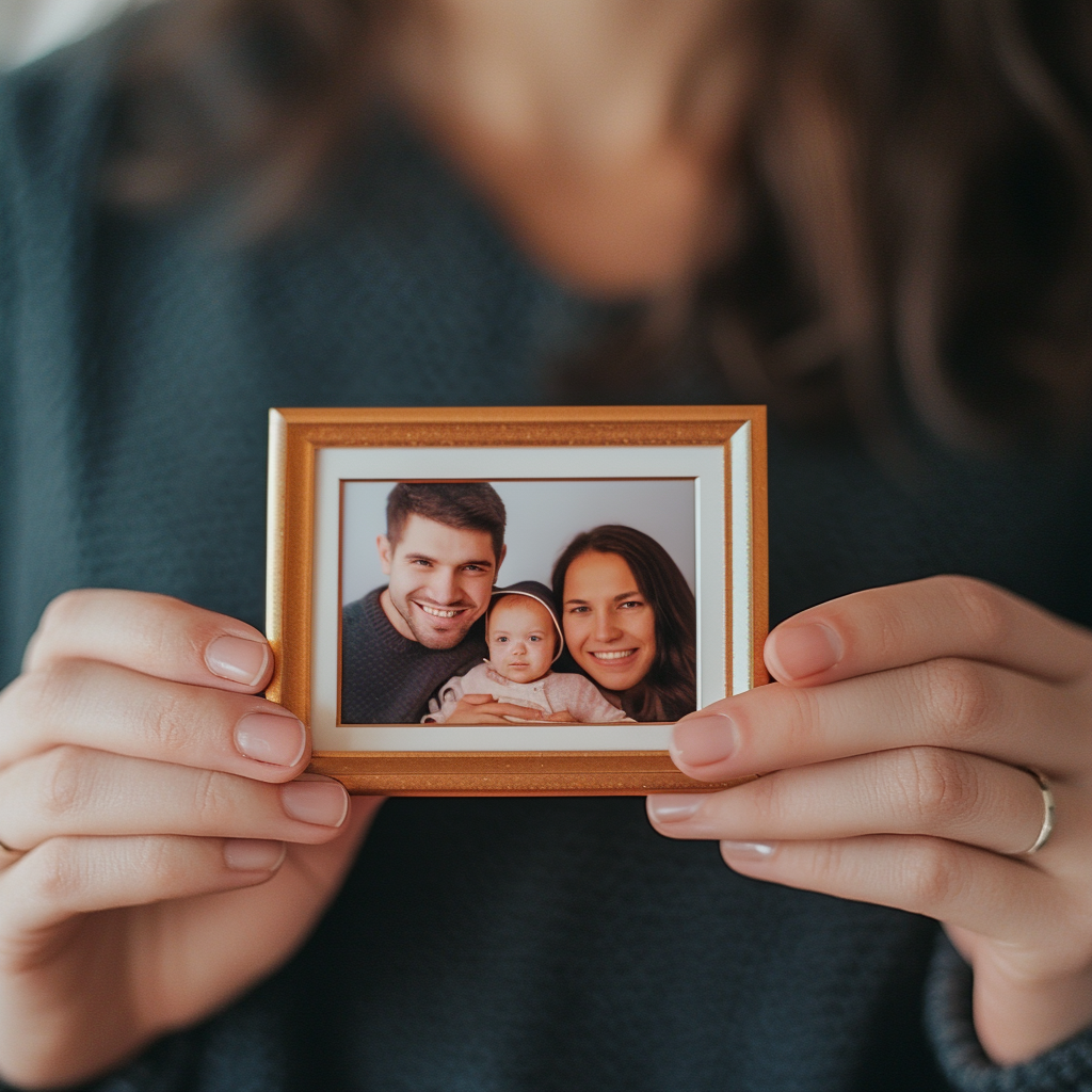 Jane holding a framed family picture | Source: Midjourney