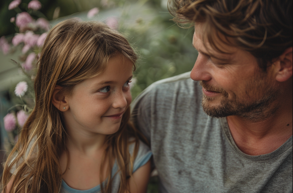 A man smiling at a girl | Source: Midjourney