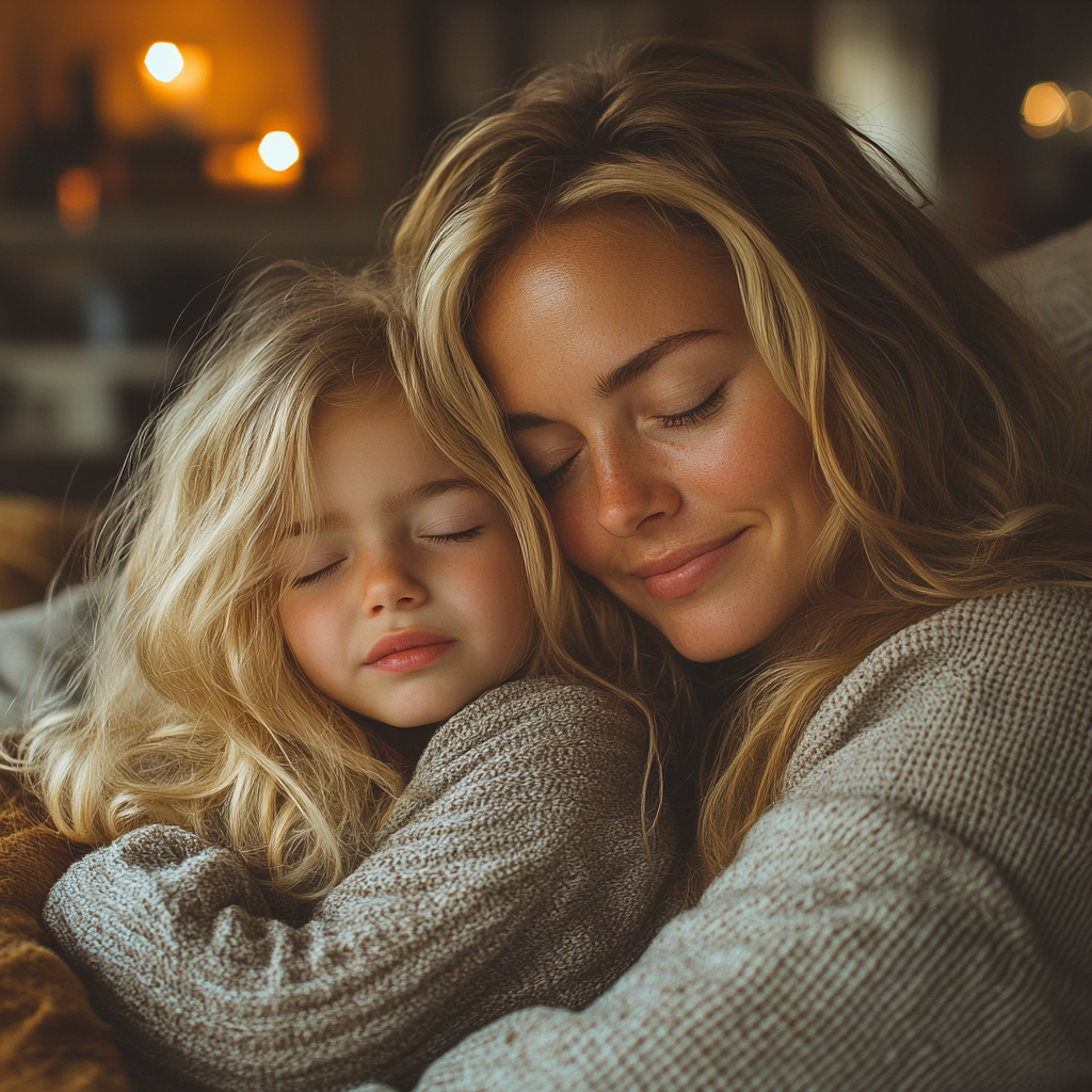 A woman cuddling her kid | Source: Midjourney