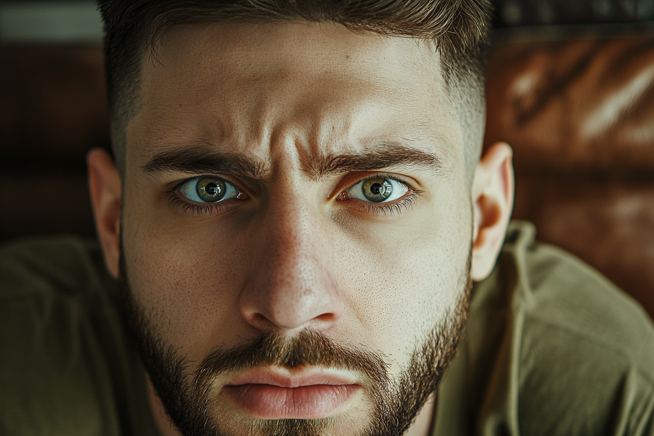 A close-up shot of a man's worried expression | Source: Midjourney