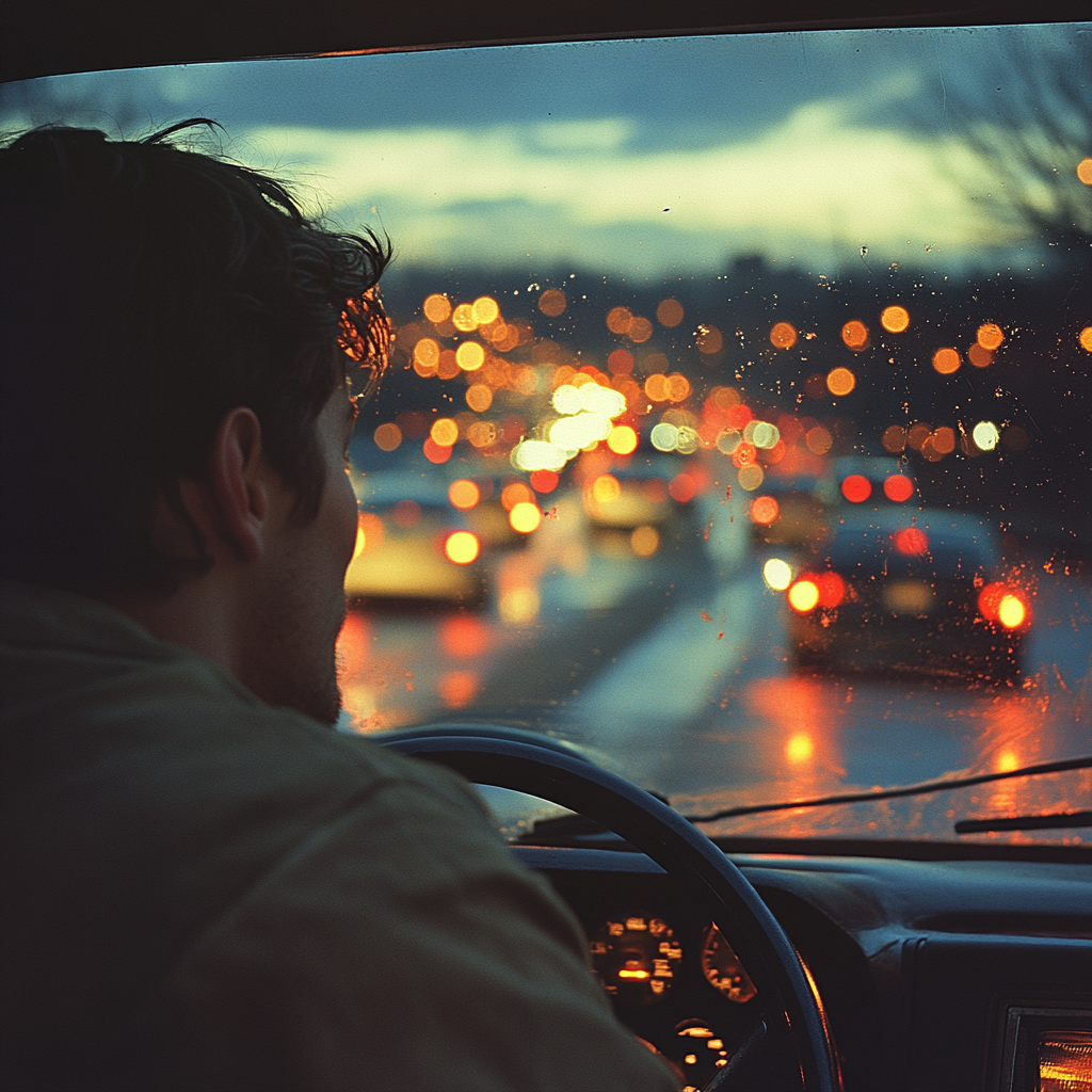 Man driving back in the evening | Source: Midjourney